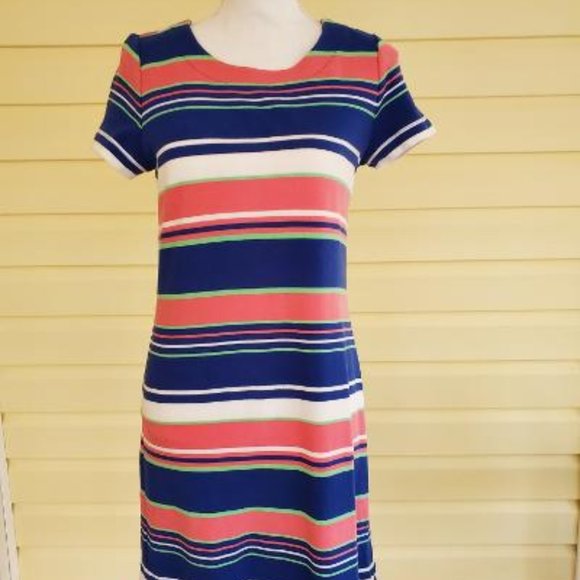 Blue, Green, White and Pink Stripe TALBOTS dress, Size Sp - Picture 1 of 6